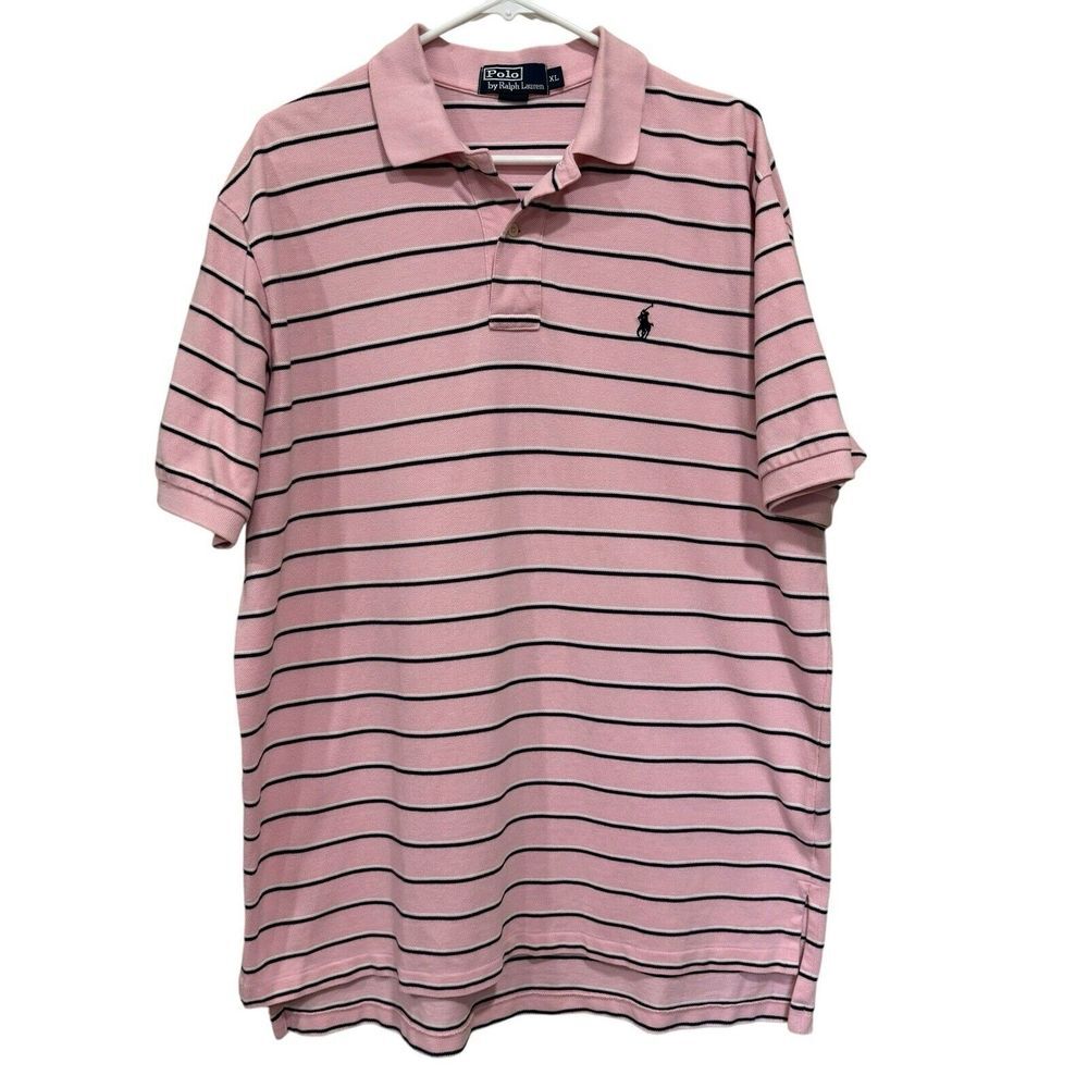 Ralph‎ Lauren Pink Striped Polo Shirt Men's XL Short Sleeve